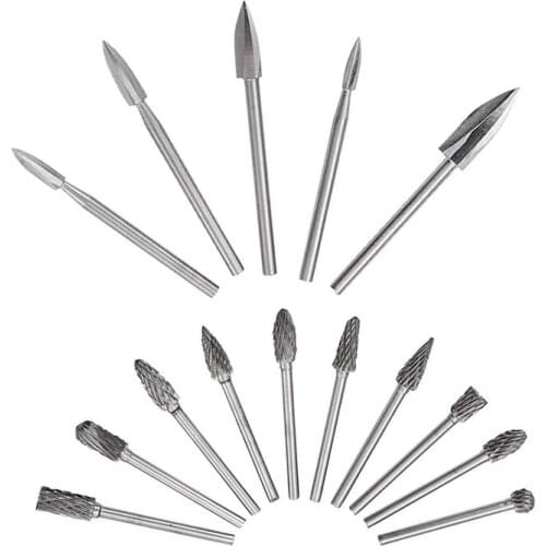 15Pcs Wood Carving and Engraving Drill Bit Double Cut Carbide Rotary Burr Woodworking Drill Bits Set for DIY Woodworking