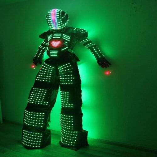 LED Robot suit with LED screen in Chest and Digital LED helmet LED David Guetta Kryoman nightclub costume