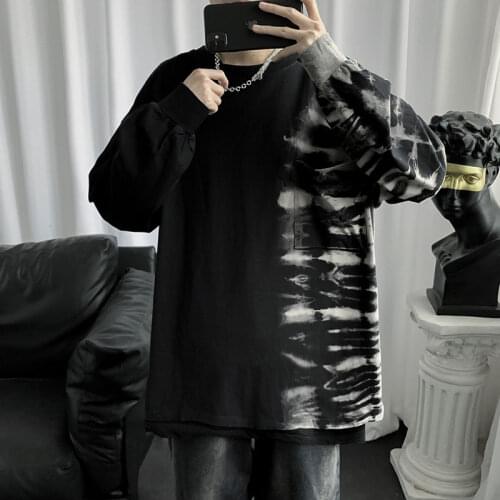 Spring Long Sleeve Sweatshirt Mens Loose Lazy Tide Brand Tie-dye Casual Sports Casual Shirt Loose O-neck Streetwear Pullover