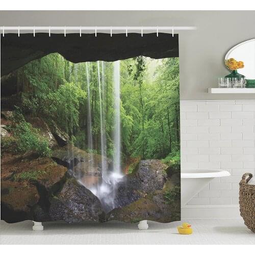 Natural Cave Shower Curtain Still Waterfall in the Forest in Northern Alabama Habitat Ecosystem Scenery Bathroom Accessories