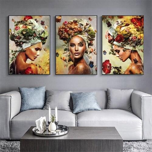 Flowers Head Women Posters and Prints Nordic Figure Canvas Painting Girls Wall Art Flower Picture for Living Room Bedroom Decor