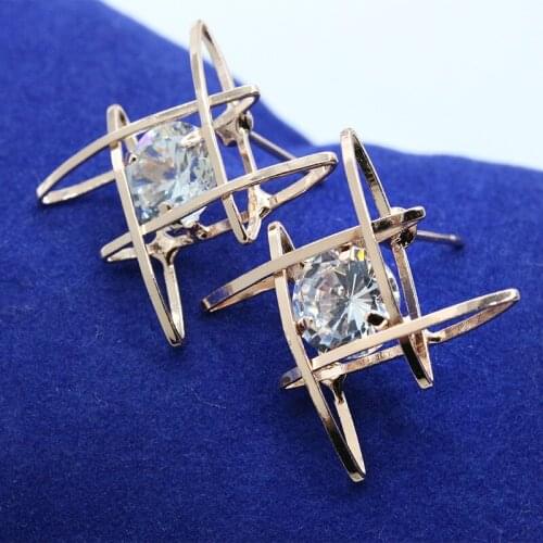 Punk Hollow Square Earrings Silver Gold Color Triangle Stud Earring Rhinestone Crystal Ear For Women Party Wedding Accessories