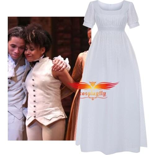 Musical Rock Opera Hamilton Stage Concert Peggy Cosplay Costume Women White Gown Fancy Chiffon Beach Dress Bridesmaid Dress