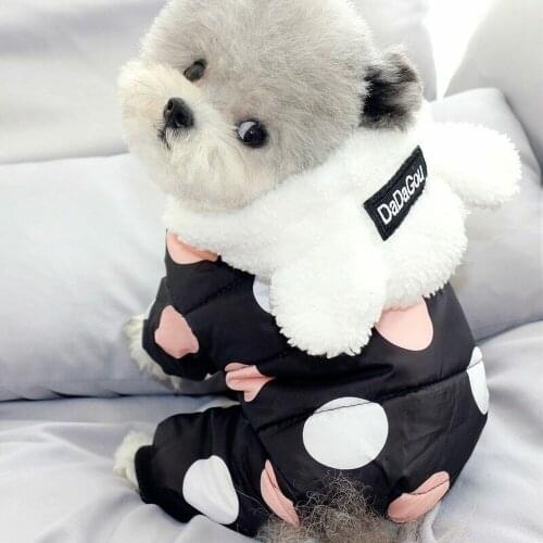 Winter Dog Clothes Hoodie Coat Big Polka Dot Cotton Coat For Small Dogs