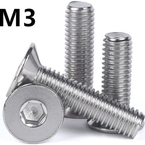 100pcs/lot GB70.3 M3x4/5/6/8/10/12/14/16/18/20/25/30mm DIN7991 304 Stainless steel hexagon socket countersunk / flat head screw