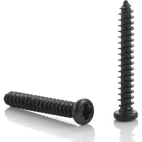 100PCS M3 PA iron plated black m3 cross groove round head pan head self-acting screw M3.5 | M4 black self-tapping nail