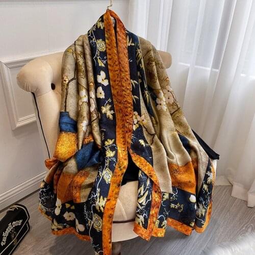 2021 Women Silk Winter Scarf Luxury Design Print Lady Beach Shawl Scarves Fashion Smooth Foulard Female Hijab