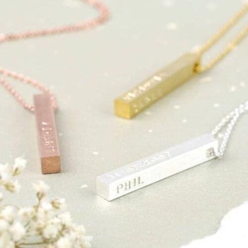 4.5cm Long Stainless Steel Solid Blank or Personalization Customization Bar Disc Necklace Engraved Name Photo Necklace