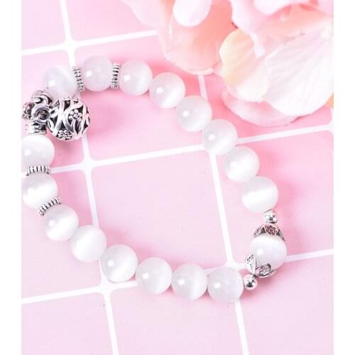 Women Weight Loss Health Care Magnet White Cat Eye Beads Bracelet with Lucky Pendant Therapy Bracelet Anklet Weight Loss Product