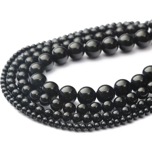 Black Beads On The Neck Natural Black Agates Onyx Stone Beads 4/6/8/10/12MM Smooth Round Loose Spacer Beads For Jewelry Making
