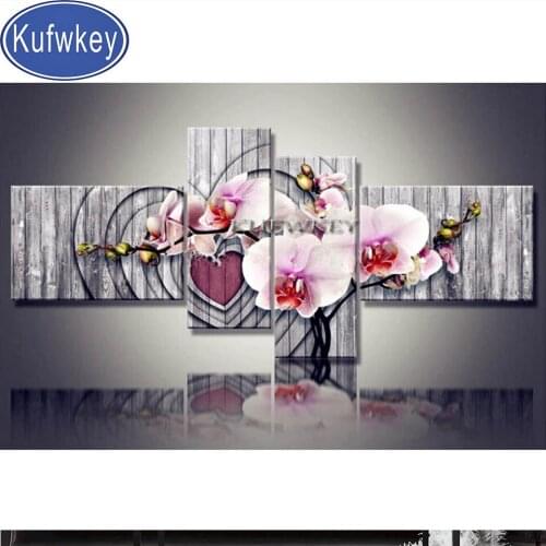 Magnolia flower 4 Piece Set diamond embroidery cross stitch diamond painting"Heart Orchid"home decorative gifts needlework