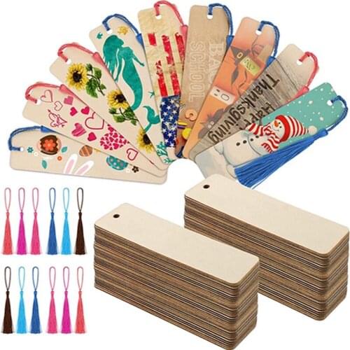 36Pcs/Set Blank Wood Bookmark Tags Labels Wedding Decorations Wooden With String Hanging