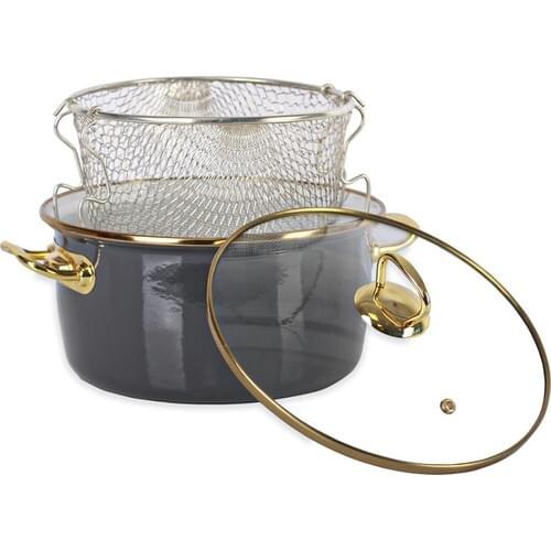 Enamel Frying Pan Gray Gold Qualita 22 cm