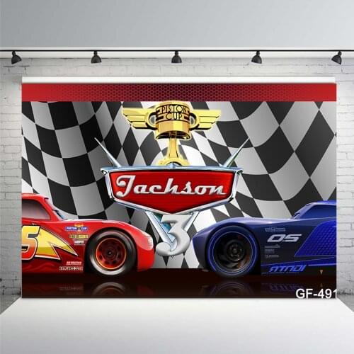 Racing Cars Boy Backdrop Supplies Happy Birthday Curtains Photography Sports Black White Plaid Decor Party Banners