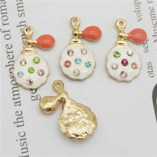 Julie Wang 6PCS Enamel Perfume Bottle Charms With Rhinestone Alloy Gold Tone Pendant Bracelet Jewelry Making Accessory