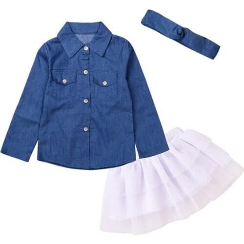 3PC Kids baby Girls Lovely denim shirt + Leopard dress sets suit Summer clothes outfits Children Girls Clothing Sets