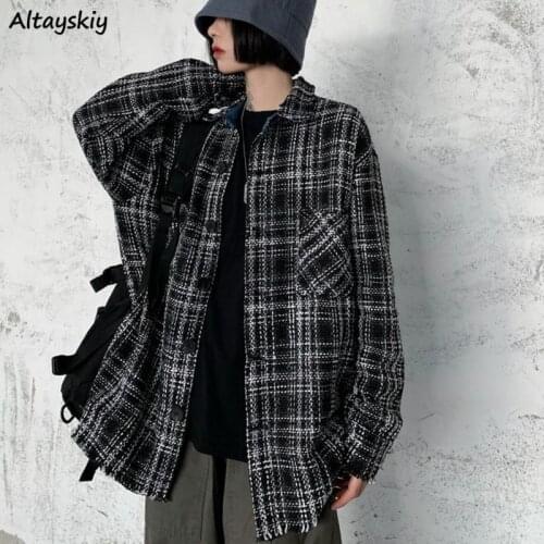Basic Jackets Women Plaid Unisex Bf Spring Autumn Korean Style Student Harajuku Oversize Loose Hip Hop Long Sleeve Tops Elegant