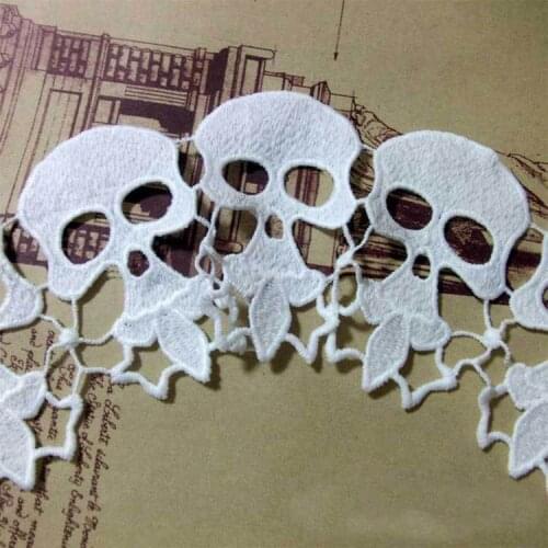 5Yards 8cm White Polyester Embroid Sewing Ribbon Skull Hollow Guipure Lace Trim Appliques Warp Knitting DIY Garment Accessories