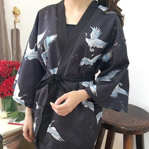 Summer New Japan Kimono Lace Yukata Loose Cranes Breathable Thin Cardigan Sunscreen Clothing Kimono