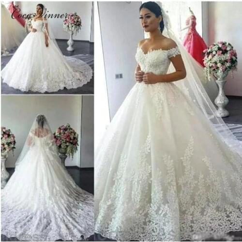 Off Shoulder Vestido De Noiva Wedding Dress Cap Sleeve Plus size Wedding Gowns Vintage Lace Court Train Wedding Dresses W0032