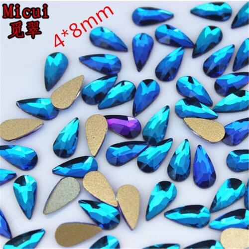 Micui 30pcs Drop Blue Fire Color Glass Crystal Flat Back Rhinestones Glue On Non Hotfix 3D Nail Art Decoration MC66