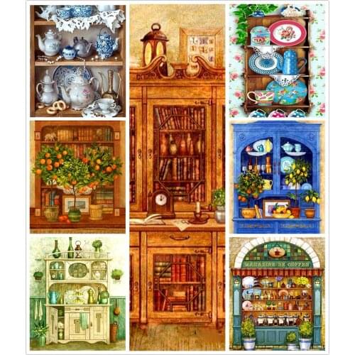 Cabinet Display Case Scene 5D Diy Full Square & Round Diamond Painting Embroidery Cross Stitch Kit Wall Art Handcraft Home Decor