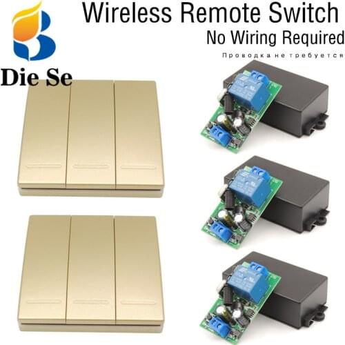 Wall Panel Bulb Wireless Switch Remote Control AC 85V~250V 3 Gang for LED/ Lamp/ Bulb/ Door/ Light Switch No wiring required
