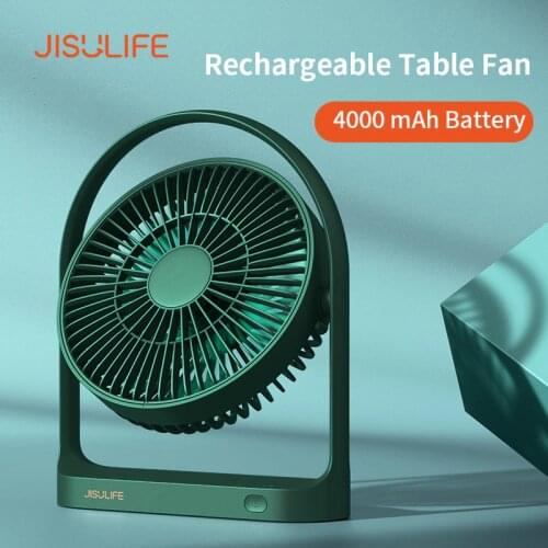 JISULIFE Table Fan Mini USB Strong Wind Rechargeable Desk Fans Wireless 4000mAH with 4 gear Wind Speed 270 Degree Rotata