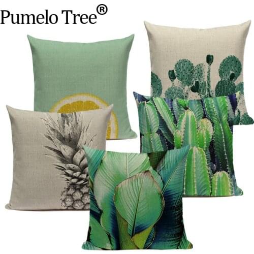 Tropical Plant Cushion Cover Cactus Pineapple Pillow Case Farmhouse Car Seat Pillow Cover Chair House Decor Throw Pillow Covers
