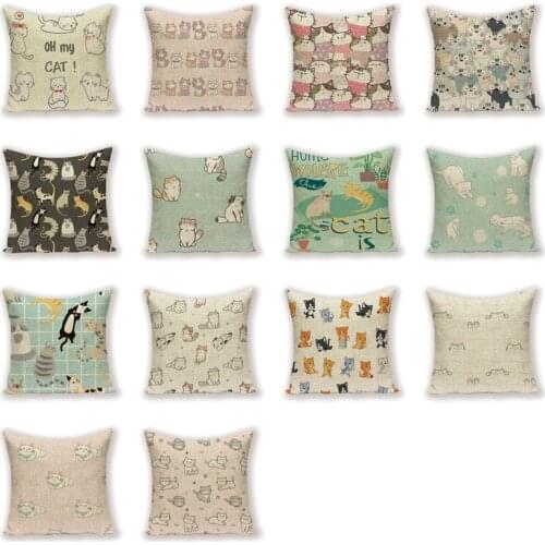 Cartoon Cat Pillow Cases Cute Cat Decorative Cushions Cover Animal Home Decor Sofa Cushion Covers Linen Throw Pillows Case Cojin