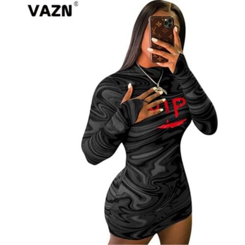 VAZN New 2021 Age reduction Bandage Letter O-neck Evening Gown Women Elegant Fashion Dress Club Birthday Shinny Mini Dress