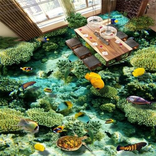 Beibehang Sea World Coral mural wall stickers floor living room wall paper waterproof self-adhesive bathroom wallpaper for walls
