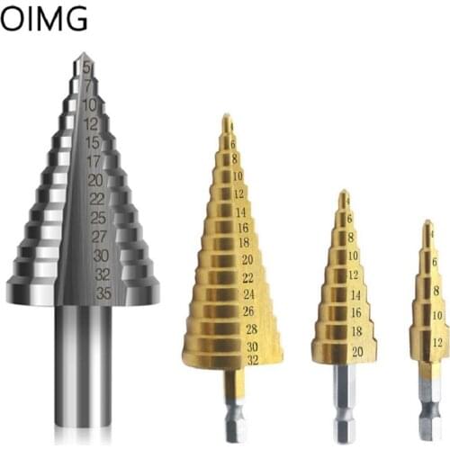 OIMG 4-35 mm HSS Titanium Coated Step Drill Bit High Speed Steel Metal Wood Hole Cutter Cone Drill For Metal Cone Tool