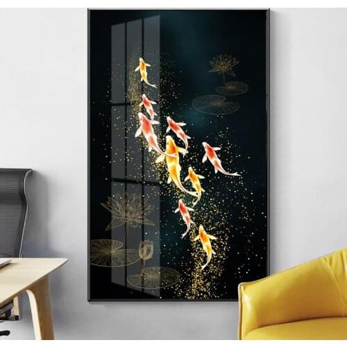 Canvas Print Poster Koi Fish Feng Shui Carp Lotus Pond Golden Pictures Painting Wall Art for Living Room Modern Home Decor