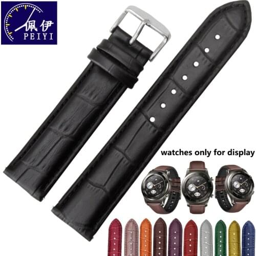 PEIYI Classic Bamboo Tape Watchbands 20mm 22mm Genuine Leather Strap Replacement Bracelet For Huawei Watch 2/Pro/GT
