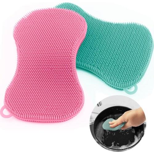 Silicone Kitchen Sponges 2PCS , Silicone Dish Sponge Scrubber Kitchen Tools Cleaning Brush Scrub Gadgets for Washing