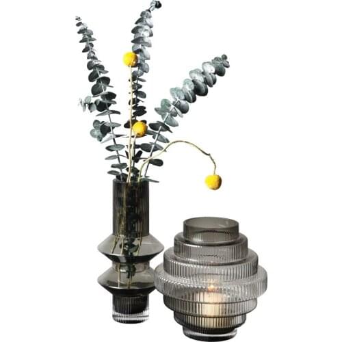 Modern light luxury geometric glass vertical strip vase creative simple home floral decoration living room decorations vase