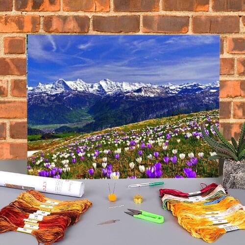 Flower Landscape Printed 11CT Cross Stitch DIY Embroidery Complete Kit DMC Threads Hobby Sewing Handiwork Painting Decor