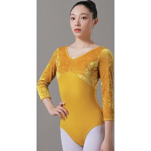 Adult Gold Diamond Velvet Stitching Small Open Back One-Piece Exercise Clothes Shape Yoga Clothes Ballet Dance Clothes Bodysuit
