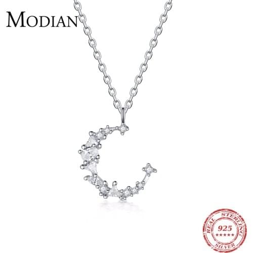 925 sterling silver Irregul Moon necklaces pendant fashion sterling silver jewelry Cubic Zirconia Necklace Charm Chain for Women