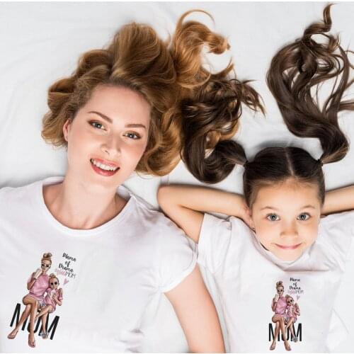 1pcs Female T-Shirt Family Matching Mom Daughter Girls Clothes T-shirt Tee Korean Fashion Harajuku Kawaii White Tshirt Outfits