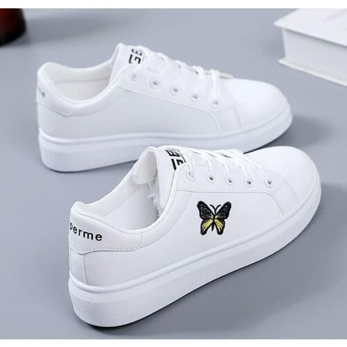 2022 Fashion Women White Shoes Embroider Young Ladies Butterfly Print Casual Sneakers Brand Vulcanize Running Platform