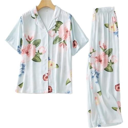 Cotton Viscose Pajamas Women Spring and Autumn Flower Printed Long-sleeved Cardigan Peony Pajamas Set Conjunto Lenceria Mujer