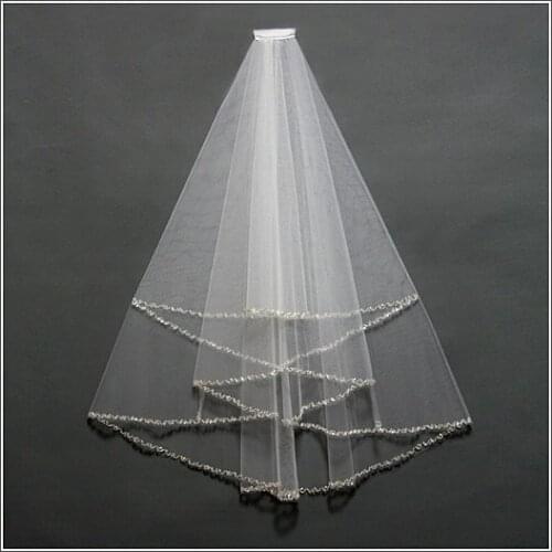 1 layer Short paragraph handmade beaded veil the bride groom hair double stitched beads wedding accessories wholesale