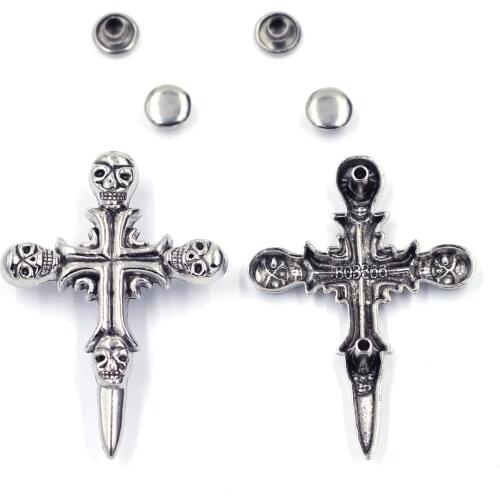 10 Sets Retro Silver Tone Skeleton Skull Cross Garment Rivets Studs Spots Belt Bag Shoes Clothes Crafts Hardware Parts 44x31mm