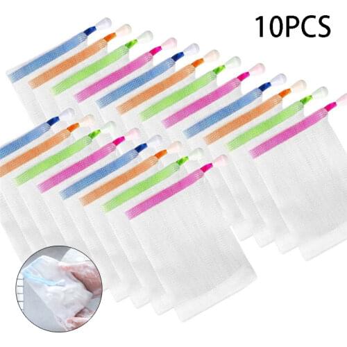 10Pcs/Set Clean Foaming Mesh Bag Portable Hangable Soap Saver Bag Bath Shower Foaming Mesh Net Cleansing Delicate Foam Network