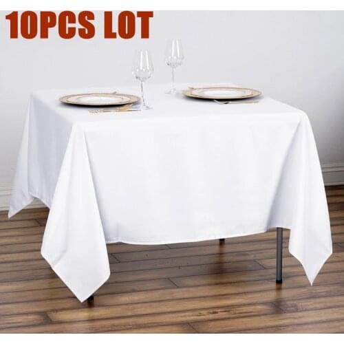 10pcs Lot 60" 72" 90" Tablecloth Wedding White Hotel Table Cloth Table Cover Overlay Square Tablecloth Polyester