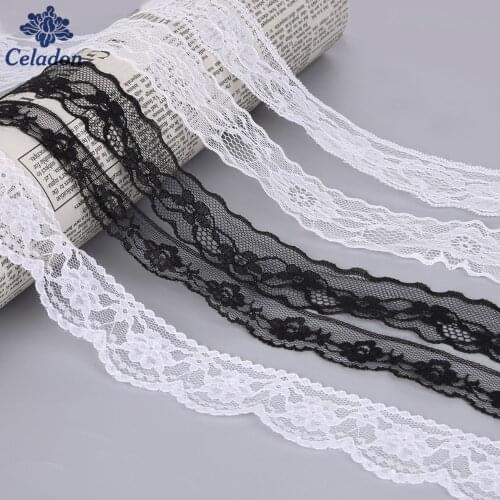 10Yard/lot Black/White Lace Ribbon Trim Fabric 13-85mm Embroidered Lace Trims For Sewing Decoration African Lace Fabric