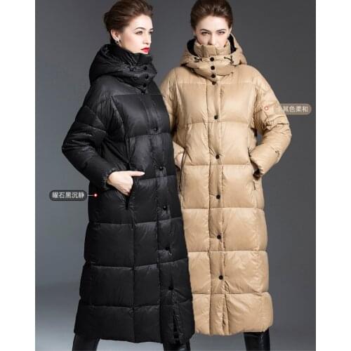 2020 Long Over the knee Jacket Women 90% White Duck Down Parka New Winter Khaki Down Coat Female black Down Thick Warm Outerwear