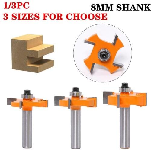 3pcs/set 8mm Shank Rabbeting T Slot Milling Cutter With Bearings Wood Router Bit Tungsten Woodworking Milling Cutter Tools